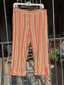 Chicos Orange/ Gold Striped Linen Blend High Rise Crop Capri Pants 1.5 - Picture 1 of 6