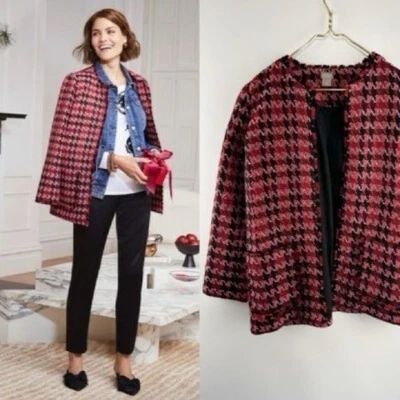 Chico’s XL Red Tweed Open-Front Jacket Houndstooth Preppy Career Blazer women’s - Image 1 of 4
