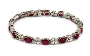 8CT Oval Cut Lab Created Red Ruby Gorgeous Tennis Bracelet 14k White Gold Plated - Picture 1 of 10