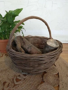 Vintage Wicker Woven Shopping Basket - Logs Plants Display - Rustic Strong - Picture 1 of 9