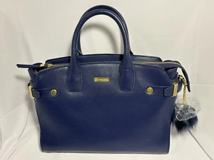 JOY Mangano Couture Navy Blue Genuine Leather Crossbody/Tote Purse Tassels - Picture 1 of 10
