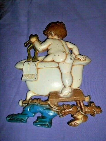 Sexton Wall Hanging Boy In Bathtub w/Frog Original Metal Art USA Vtg. 1970 VGUC Cover