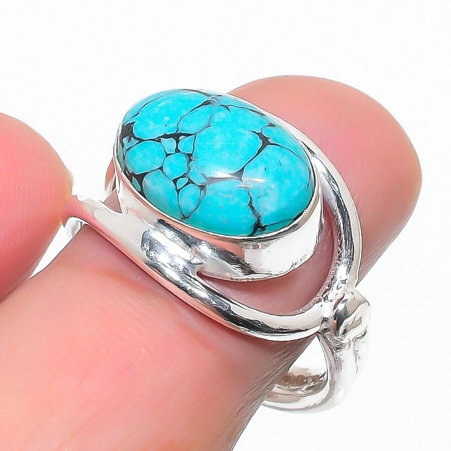 Green Turquoise Gemstone 925 Sterling Silver Jewelry All Size Ring For Gift - Image 1 of 1