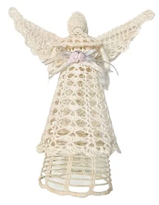 Vintage Starched Crochet Lace Angel Tree Topper Approx 13 Inch Tall Christmas - Picture 1 of 5