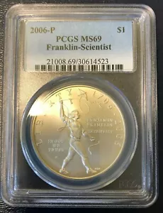 2006 Benjamin Franklin Scientist Silver Dollar Uncirculated UNC PCGS MS69 - Picture 1 of 2