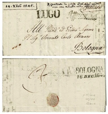 Bolli delle Romagne - Prefilatelica da MASSA LOMBARDA - LUGO a BOLOGNA 1845 - Immagine 1 di 4