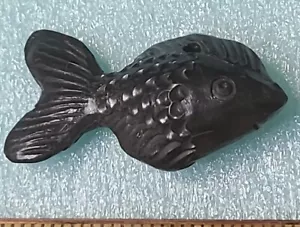Vintage Pre Columbian BLACK CLAY Fish whistle flute 3.5x4x3 folk art Peru? - Picture 1 of 5
