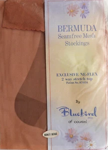 Bluebird Medium Size Vintage Seamfree Mesh RHT Nylon Stockings in a Medium Tan - Picture 1 of 2