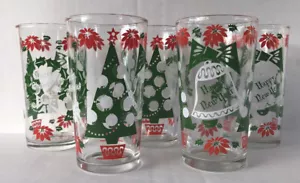 Set 5 Bicchieri Vetro Natale Nocciola Atlante Albero di Natale Metà Secolo MCM - Foto 1 di 7