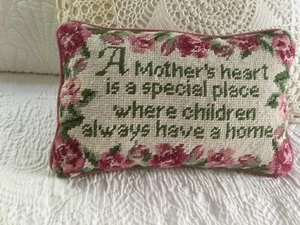 MOTHERS DAY/ A Mother's Heart Is A Special Place... Needlepoint Pillow 11x7in  - Picture 1 of 5