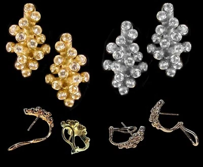 NEW: Grapes Huggie Earrings- Sterling Silver & Diamonds-Also in Gold & Any Stone - Image 1 of 4