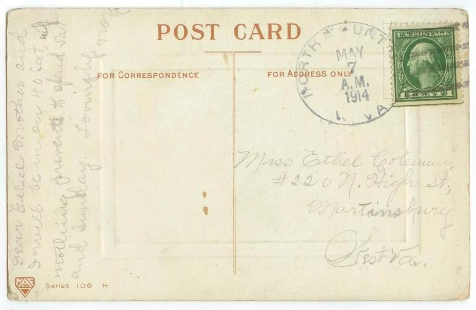 1914 North Mountain West Virginia DPO 1846-1956 Berkeley County - Image 1 of 1