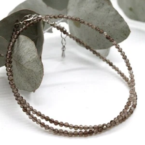 Natural Smoky Quartz 2mm Beaded Choker Delicate Healing Crystal Women's Necklace - Picture 1 of 4