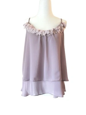 Lauren Conrad Layered Floral Chiffon Romantic Sheer Purple Gray Tank Top Medium - Image 1 of 4