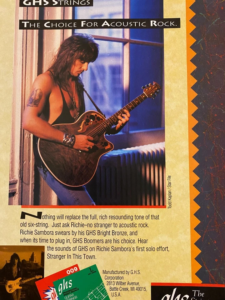 Bon Jovi, Richie Sambora, cuerdas GHS, anuncio promocional vintage de página completa Foto 1 de 1
