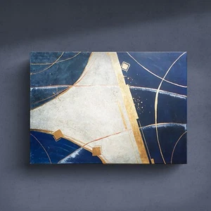 Navy Luxury – 70 x 50 cm, Acryl mit Blattgold und Blattroségold auf Keilrahmen  - Bild 1 von 6