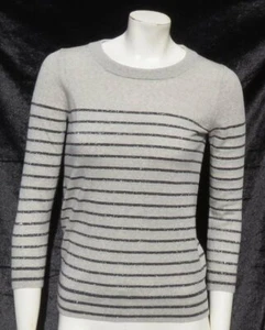 J CREW Women’s Gray Metallic Silver Stripe Merino Wool TIPPI Sweater Top US XS - Picture 1 of 5
