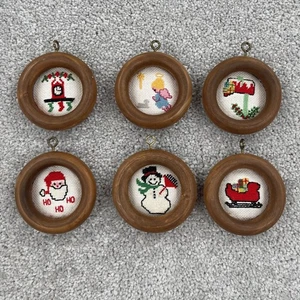 Vtg Christmas Ornaments Cross Stitch Hanging Santa Angel Snowman Stocking Angel - Picture 1 of 9