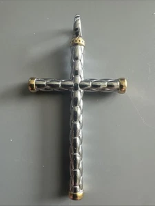 Vintage Jewelry Silver Gold Religious Cross Pendant 2.5 Inch Stainless Steel - Picture 1 of 6