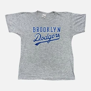 Vintage Brooklyn Dodgers Shirt Mens Large Gray MLB Baseball Script Made USA 90s - Picture 1 of 11
