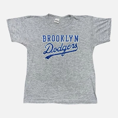 Vintage Brooklyn Dodgers Shirt Mens Large Gray MLB Baseball Script Made USA 90s - Image 1 of 4