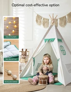 Besrey Toddler Teepee Tent for Kids, Kids Play Tent with Padded Mat & Lights, Co - Picture 1 of 7