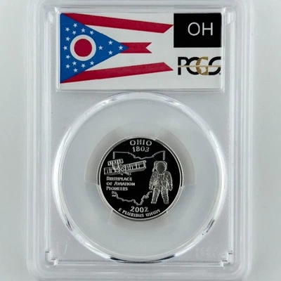 Ohio Silver Quarter PR 70 DCAM PCGS 2002-S Best Top Grade 25c OH State Flag - Image 1 of 4