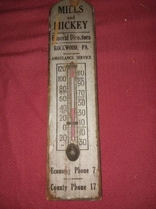 Mills and Mickey, Funeral Directors, Rockwood, Pa., Wooden, Thermometer - Picture 1 of 2