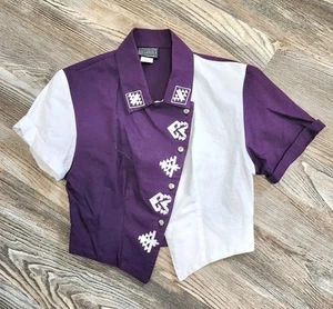 Vtg Rough Rider Womens XS Colorblock Embroidered Crop Shirt Western Purple White - Picture 1 of 7