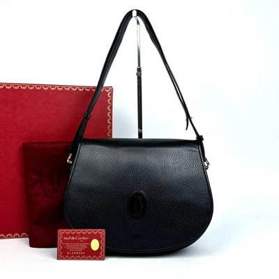 Cartier Mastline Shoulder Bag Leather Black Gold Authentic Used From Japan - Image 1 of 4