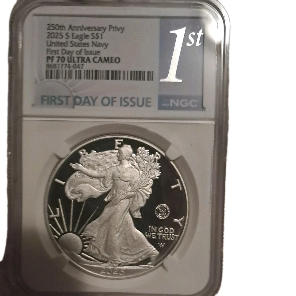 2025-S Prueba $1 250ª Marina EE. UU. Privado Silver Eagle NGC PF70 UC PRIMER DÍA " FDI  Foto 1 de 2