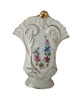 Florero vintage MCM de porcelana pintado a mano floral con adornos dorados Foto 1 de 4
