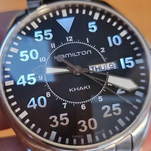 Hamilton Khaki Aviation Pilot H646110 Men's Watch Black Dial Analog Quartz 42mm - Picture 1 of 5