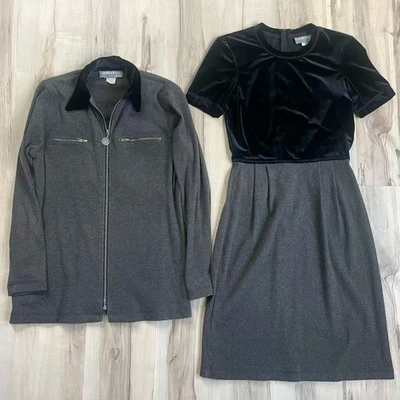 复古 Carol Anderson California 90 年代极简主义夹克和裙子套装莱卡 4 码 — 第 1/4 张图片