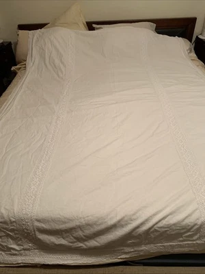 Просто потертый шик льняной смеси двойной белый крючком кружева пододеяльник коттедж - Изображение 1 из 4