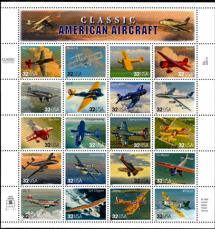 SC# 3142 - 1997 - 32¢ Classic American Aircraft - Mint NH Sheet of 20 Stamps - Image 1 of 1
