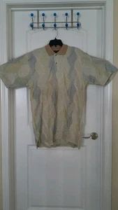 Coogi Australia Polo Shirt Beige Cream Gray Thick Woven S #74095 NWT - Picture 1 of 5