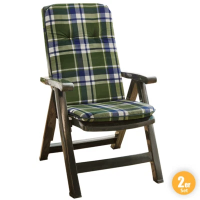 Solax-Sunshine Hochlehner-Polsterauflage, je ca. 116x50x5 cm -Karo Grün, 2er-Set