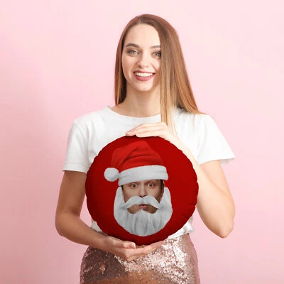 Personalised Santa Face 14" Round Cushion Decorative Circle Pillow - Image 1 of 4
