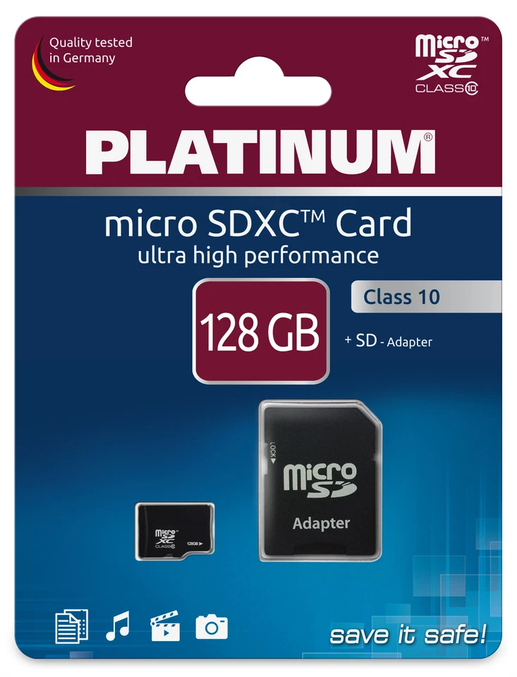 Platinum Micro-SDXC 128GB Class 10 Speicher-Karte inkl. SD Adapter