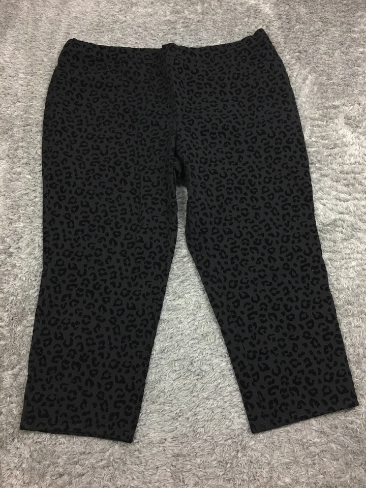 Calça cropped Isaac Mizrahi Live feminina tamanho 22WP preta chita puxar algodão - Imagem 1 de 4