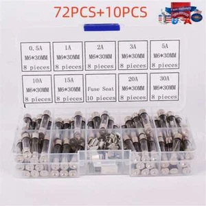 72PCS 6x30mm Quick Blow Glass Tube Fuse Assorted Kit Fast-blow Glass Fuses - Picture 1 of 10