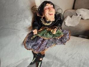 Gypsy/Witch Sitting Halloween Doll With Crystal Ball Ceramic Face  - Picture 1 of 7