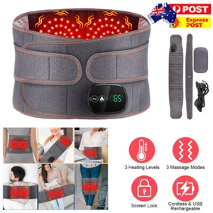 Heated Vibration Back Massager Waist Wrap Belt Lumbar Low Back Brace Pain Relief - Picture 1 of 17