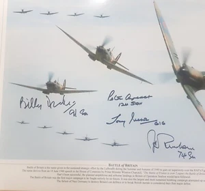 Battle of Britain multi signed by 4 Size 16" by 12" approx. COA 37668 - Foto 1 di 3