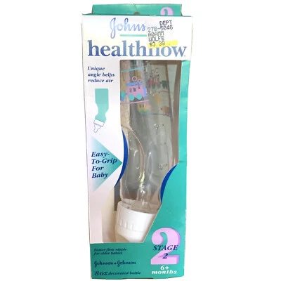Винтажная угловая бутылочка 1996 Johnson & Johnson Baby Healthflow 8 унций реквизит 6+месяцев - Изображение 1 из 4