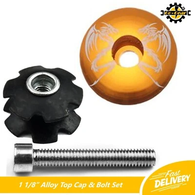 GOLD TOP CAP 1 1/8” + Star Fangled Nut + Headset Stem Bolt Set Bikes Cycles - Image 1 of 3