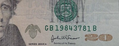 Birthday/ Anniversary Note $20 Dollar bill 19843781- MARCH 7, or AUGUST 1, 1984 - Image 1 of 4