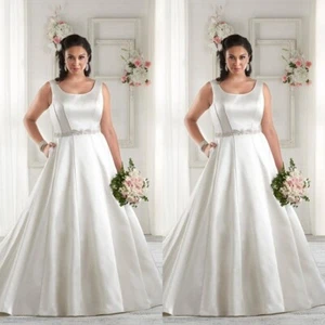 Simple Wedding Dresses With Side Pockets Satin Plus Size A Line Bridal Gowns - Picture 1 of 10