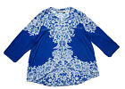 Susan Graver New Blue Lace Design Sliky Blouse Nwot Xl